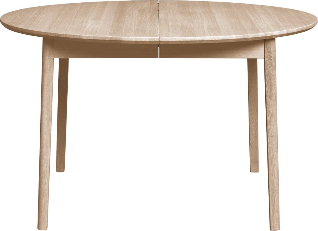 Spisebord 113, massiv hvitoljet heltre eik, inkl. 2 ileggsplater (plass til 4)