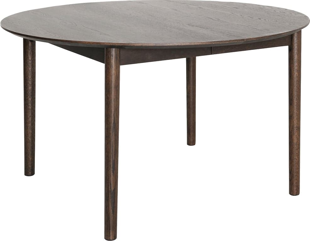 Ø130-230 H: 74 cm, brun eikefiner, inkludert 2 ileggsplater